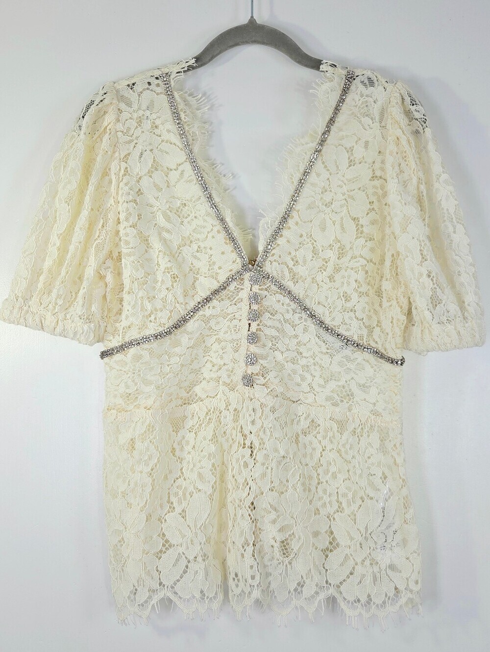 SELF-PORTRAIT FINE CORDED LACE PEPLUM TOP.